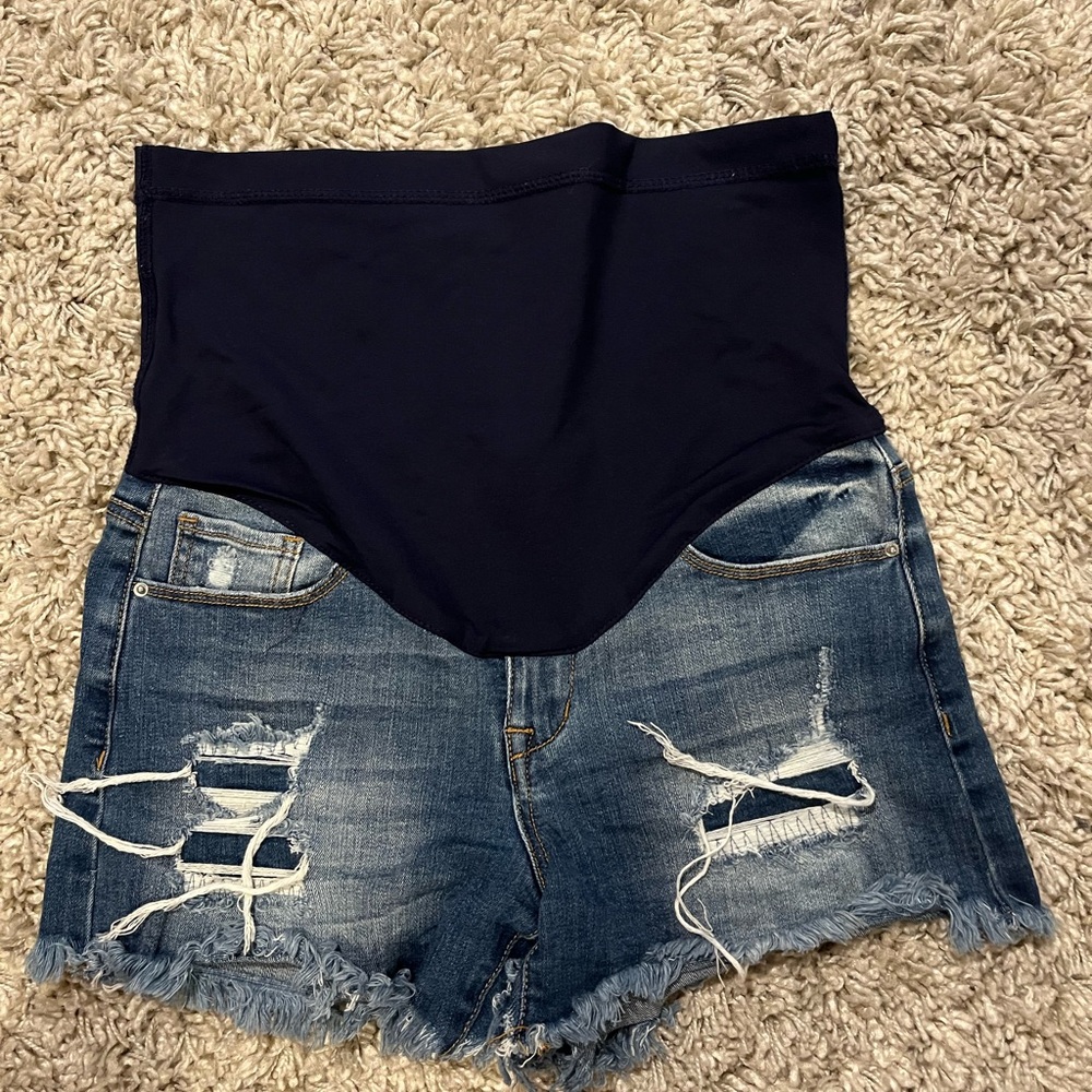 Maternity Denim Distressed Shorts